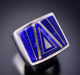 Size 10-1/2 Silver & Lapis Navajo Inlay Men's Ring by TSF 3L07D
