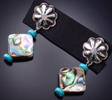 Silver & Abalone w/ Turquoise Navajo Concho Earrings by Ravis Henry 6D20H
