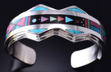 Silver & Turquoise Multistone Navajo Inlay Mountains Bracelet Jim Harrison 5G12N