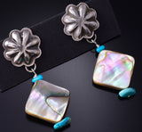 Silver & Turquoise w/ Abalone Navajo Concho Earrings by Ravis Henry 5L10H