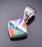 Silver & Turquoise Multistone Navajo Inlay Pendant by VJ 3F12W