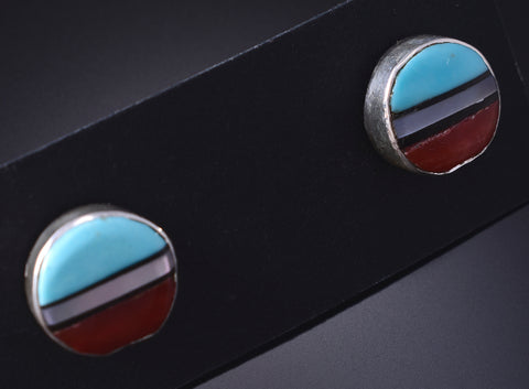 Silver & Turquoise Multistone Zuni Inlay Post Earrings by Ola Eriacho 5G16W