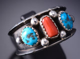 Size 11-3/4 Navajo Men's Ring Turquoise and Coral by Reed Charley 6K26B