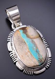Silver & Boulder Turquoise Navajo Round Pendant by Spencer 6D28R