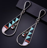 Vintage Silver Multistone Zuni Inlay Sunface Earrings by Sheryl Edaakie 5G28Z