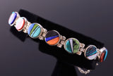 Silver & Turquoise Multistone Navajo Inlay Link Bracelet by Bessie Johnson 3F10F