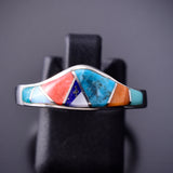 Size 9 Silver & Turquoise Multistone Navajo Inlay Ring by TSF 3L07S