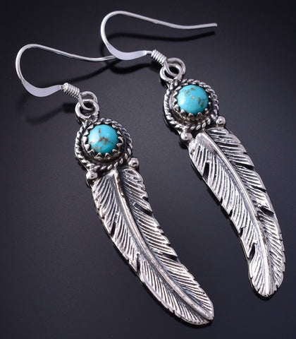 Silver & Turquoise Navajo Eagle Feather Earrings by Sharon McCarthy 5G18J