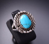 Size 4-3/4 Silver & Kingman Turquoise Navajo Handmade Ring by Freida Martinez 3G03A