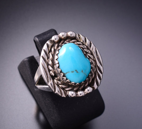 Size 4-3/4 Silver & Kingman Turquoise Navajo Handmade Ring by Freida Martinez 3G03A