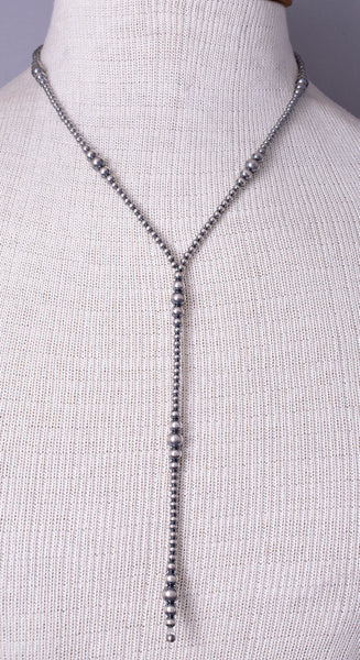 24 inch Navajo Silver Pearls Lariat Necklace 6J32K