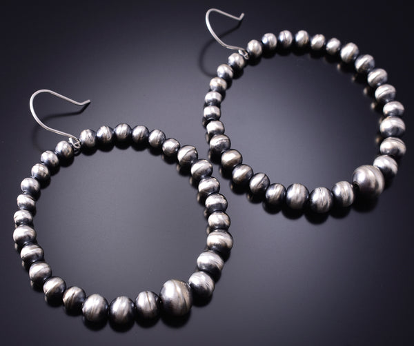 Silver Navajo Pearls Hoop Earrings by Amanda Larry 6D20M