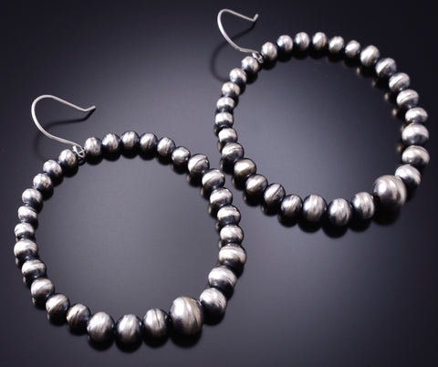 Silver Navajo Pearls Hoop Earrings by Amanda Larry 6D20M