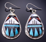 Silver Multistone Zuni Inlay Dangle Earrings by Leslie & Gladys Lamy 6D07M