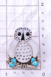 Silver & Mother of Pearl w/ Turquoise Zuni Inlay Owl Pendant & Brooch by Regina Kallestewa 3F12Y