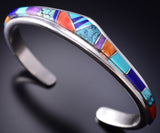 Preowned Silver Multistone Navajo Inlay Mountains Bracelet - Calvin Begay 6J23P
