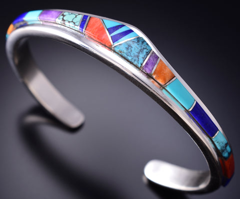 Preowned Silver Multistone Navajo Inlay Mountains Bracelet - Calvin Begay 6J23P