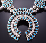 Silver & Turquoise Navajo Necklace & Earring Set by Milton James 4F04F