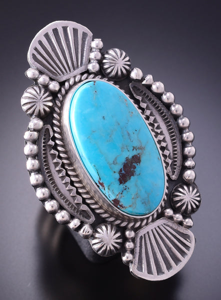 Size 8-1/2 Silver & Turquoise Navajo Handmade Ring by Michael Calladitto 4A12M