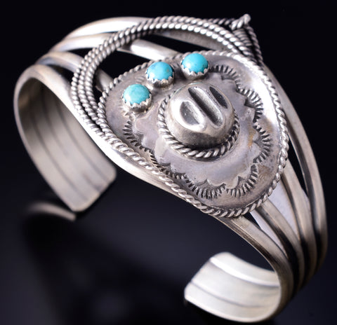 Silver & Kingman Turquoise Cowboy Rancher Navajo Bracelet by Bobby Platero 5L20M