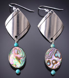 Silver & Turquoise w/ Abalone Navajo Harmony Dangle Earrings - Ravis Henry 6H06G