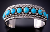 Silver & Kingman Turquoise Navajo Handmade Bracelet by Chester Charley 3F10B