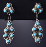 Silver & Turquoise Zuni Petit Point Dangle Earrings by Waylon Johnson 5G16V
