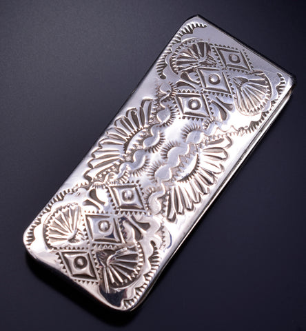 Silver Navajo Handstamped Diamond Ends Money Clip by Shirley Skeets 5L25L