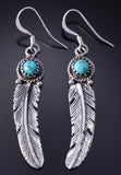 Silver & Turquoise Navajo Eagle Feather Earrings by Sharon McCarthy 5G18J