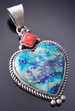 Balboa Blue Azurite Heart shaped Pendant Navajo 3J22Z