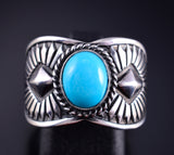 Size 8-3/4 Silver & Turquoise Navajo Handmade Ring by Derrick Gordon 5K10V