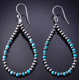 Silver & Cloud Mountain Turquoise Navajo Pearl Loop Earrings 6F17P