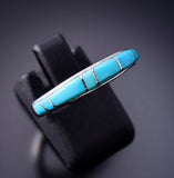Size 7-1/2 Silver & Turquoise Navajo Inlay Ring by TSF 3L07U