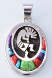 Silver & Turquoise Multistone Navajo Inlay Kokopelli Pendant by Erick Begay 3H20K