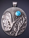 Silver & Turquoise Navajo Tufacast Butterfly Land Pendant Rebecca T. Begay 5B19Q