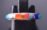 Size 5-1/2 Silver & Turquoise Multistone Navajo Inlay RIng 4B21G
