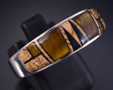 Size 12-1/2 Silver & Tiger Eye Multistone Navajo Inlay Mens Ring - Allen Tolino 5L05J