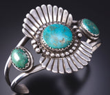 Vintage Silver & Turquoise Navajo Handmade Fan Bracelet 6D28L