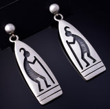 Silver Hopi Handmade Kokopelli Dancing Earrings by Larry Pooyouma 5F04Q