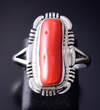 Size 7-1/2 Silver & Mediterranean Coral Navajo Ring by Norvin Johnson 5L20W