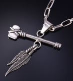 Silver Navajo Handmade Tomahawk w/ Eagle Feathers Pendant by Erick Begay 5G12W
