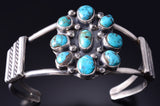 Vintage Silver & Turquoise Navajo Cluster Bracelet signed BJ 6A21F