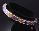 Silver Multistone Navajo Inlay Link Bracelet 3F10E