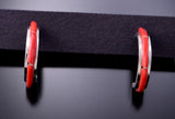 Elegant Mediterranean Red Coral &Silver Hoop Earrings by Margaret Chuyate 3E18Z