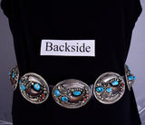 Vintage Concho Belt by Elaine Sam Turquoise, Coral and Bearclaws - 5L11Q