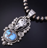 Silver & Golden Hills Turquoise White Buffalo Navajo Pendant - Erick Begay 5H03H