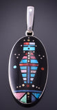 Silver Multistone Navajo Inlay Yei Bi Chei Oval Pendant by Jim Harrison 4C13M