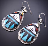 Silver Multistone Zuni Inlay Dangle Earrings by Leslie & Gladys Lamy 6D07M