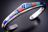 Preowned Silver Multistone Navajo Inlay Mountains Bracelet - Calvin Begay 6J23P