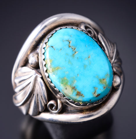 Size 11 Vintage Silver & Turquoise Eagle Feathers Navajo Ring 6A03O